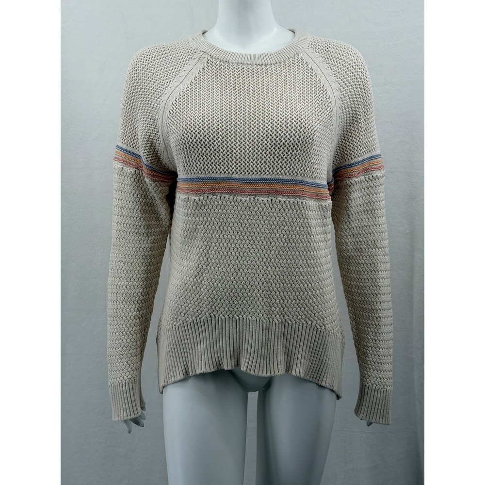 Spiritual Gangster Sweater Womens Small Tan Striped Pullover Knit Casual Beachy